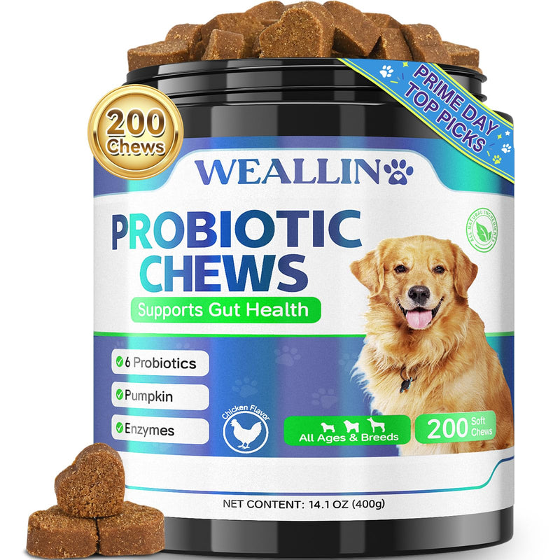 200 PCS Probiotics for Dogs - Dog Probiotic Chews for Gut Health, Digestive Support & Itchy Skin Relief Pet Diarrhea Gas Treatment - Probiotics, Digestive Enzymes, Prebiotics, Pumpkin