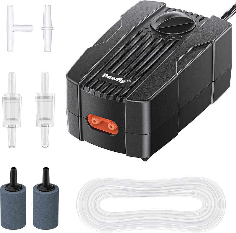 Pawfly Aquarium Air Pump Oxygen Pump for 10-200 Gallon Fish Tanks Buckets Dual Outlet Adjustable Ultra Quiet Aerator Pum