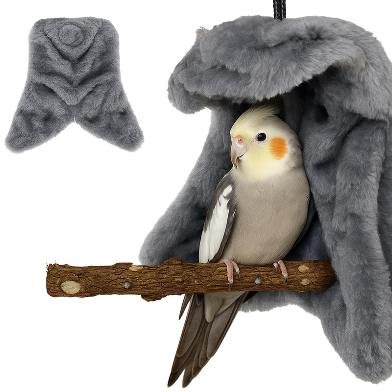 KNUTI Bird Corner Fleece Blanket – Soft Cozy Cage Liner for Parrots, Conures, Cockatiels & Small Birds – 6-Inch Gray Hammock Snuggle Hut – Winter Warm Bird Cage Accessory (Large)