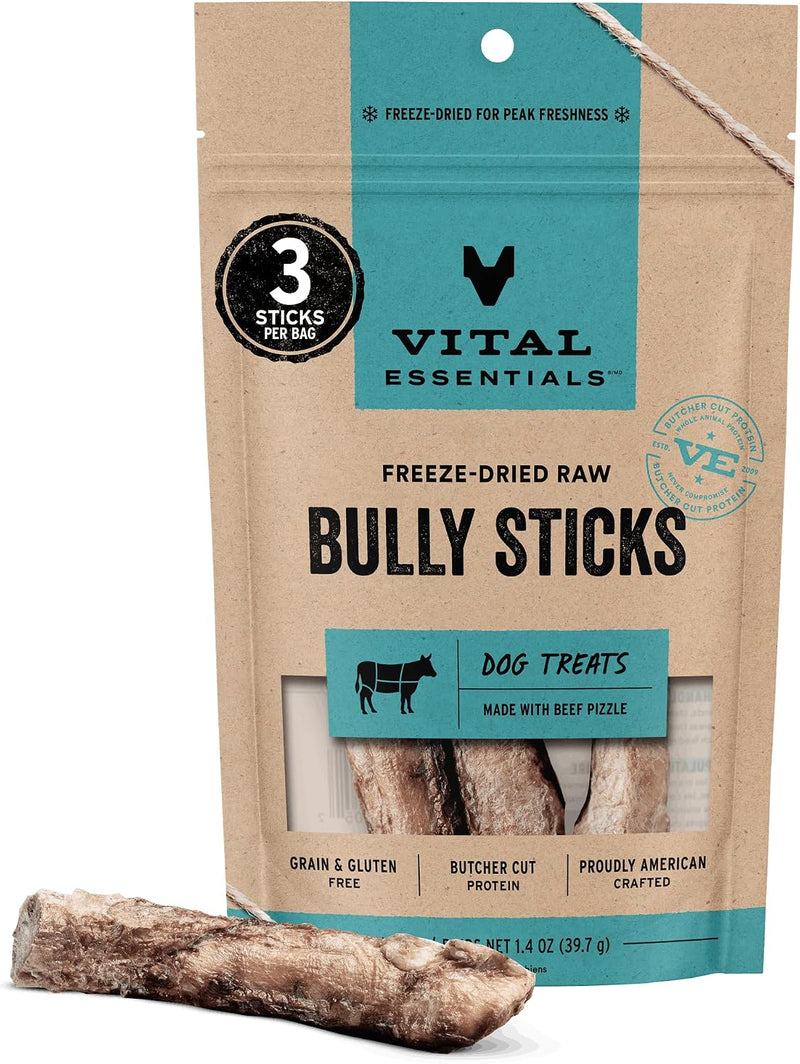 Vital Essentials Freeze Dried Bully Sticks Dog Treats, 1.4 oz Bag (3 Count)