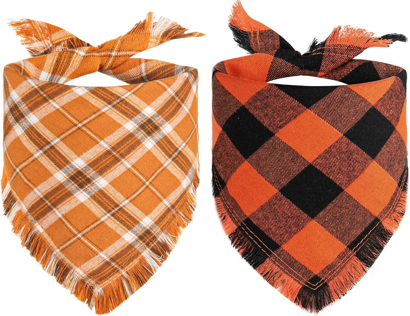 Kytely Fall Dog Bandana, 2Pack Halloween Bandanas for Dogs, Plaid Dog Scarf