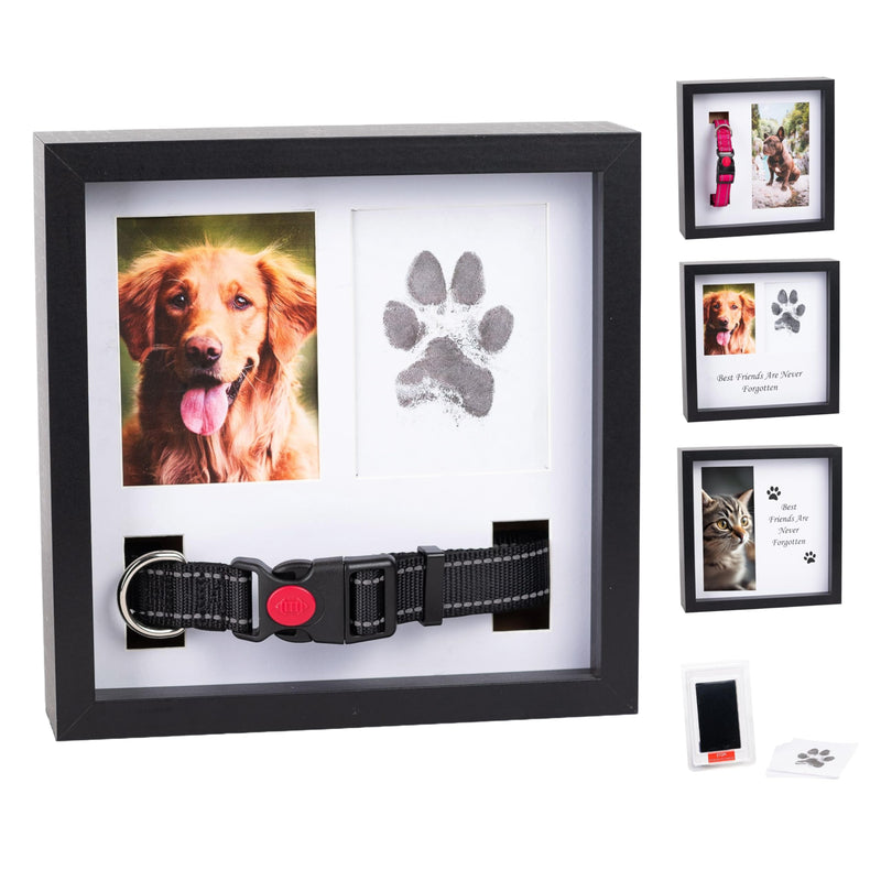 OtterPets Dog Paw Print Kit for Dogs, Dog Picture Frame with Shatterproof Plexiglass, 4 Customizable Displays, 9”x9”, Pet Memorial Gifts for Dogs, Loss of Pet Sympathy Gift, Pet Paw Print Impression Kit (Black)