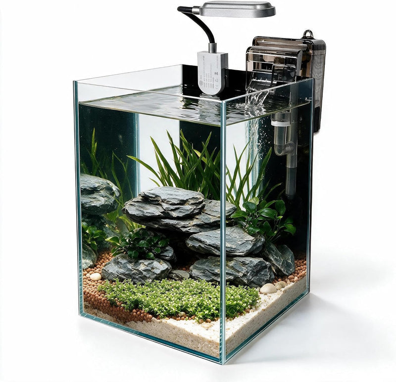1.5 Gallon Fish Tank Starter Kits, Nano Glass Aquarium with Filter, Led Light for Aquascape DIY, Betta Fish, Gold Fish,
