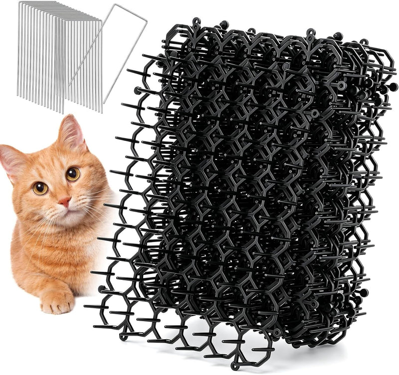 24 Pack Scat Mat for Cats , Cat Spike Deterrent Mats with 20 U-Shaped Stakes, Indoor Outdoor Pet Training Mat for Cats &