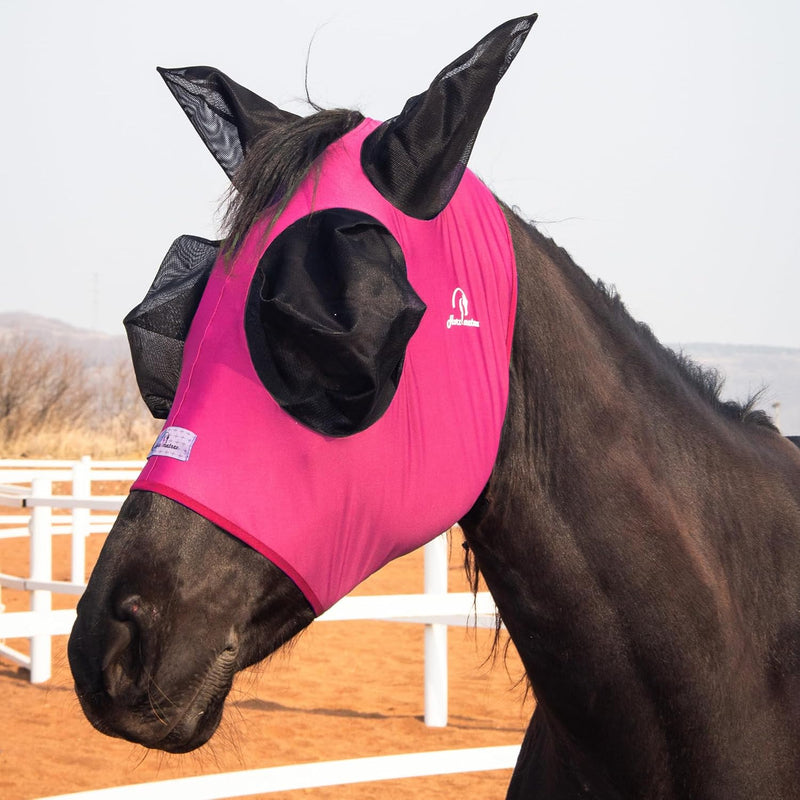 Stretchy Horse Fly Mask with Ears, Extra-Large Eyes & Mane Opening – Soft, Breathable Fly Mask for Horses, Tangle-Free D