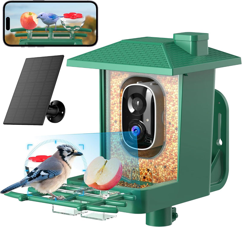 Bird Feeder with Camera Outdoor Solar: Smart Birdfeeder with AI Recognition - 2K HD Live Stream Video Camera for Outside