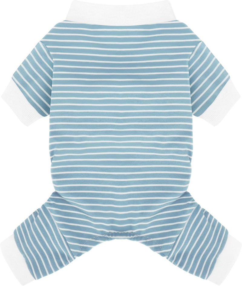 Paiaite Blue Striped Dog Pajamas: 4-Legged Cotton Stretchable Jumpsuit Pjs - Lightweight Cozy Puppy Onesie Clothes, Comf