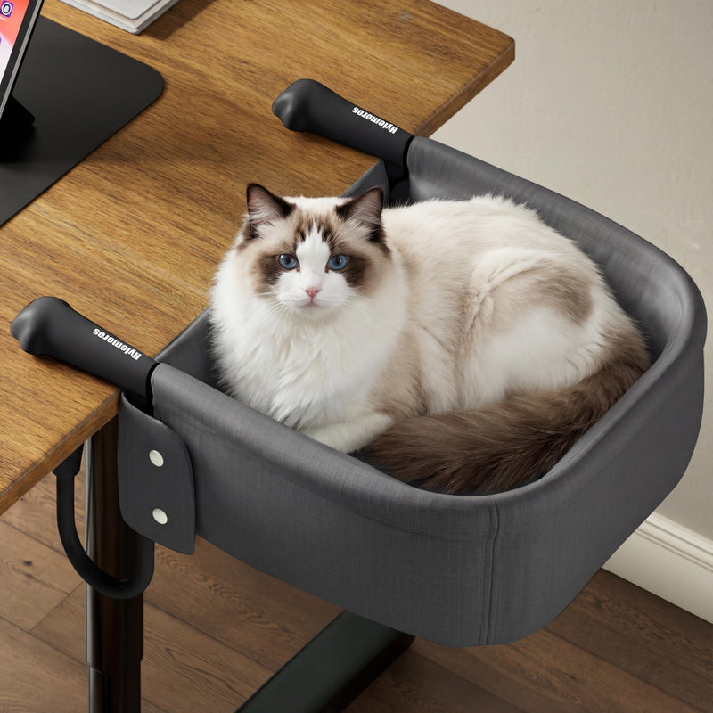 Hylemoros Cat Desk Bed for Large Cats 50 lbs Heavy Duty Cat Bed for Desk Attachment with Paw Design Extra-Sturdy Dog Chair Dual-Sided Mat Waterproof Easy Assembly for Gaming Desk Kitchen Island Gray