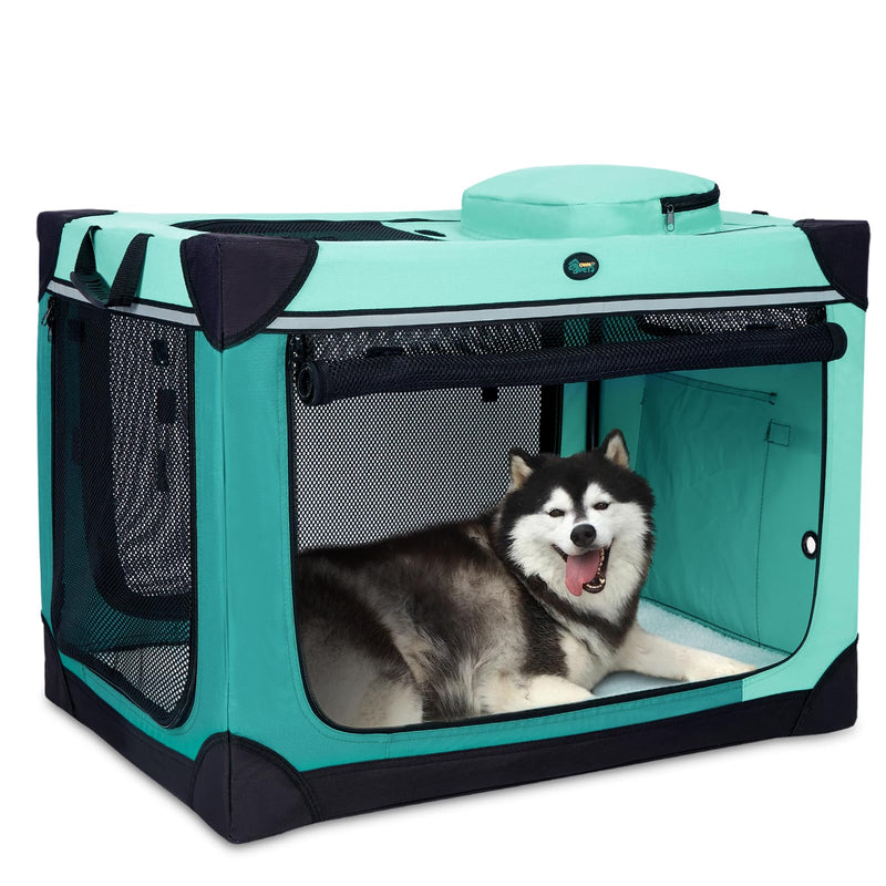 Ownpets Collapsible Dog Crate, 42 inch Portable Travel Dog Crate for Large Dogs, 4-Door Foldable Pet Kennel with Durable Mesh Windows & Soft Mat