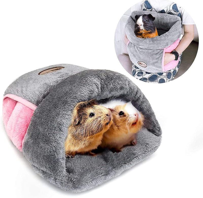 YUEPET Guinea Pig Bed, Warm Fleece Slipper-Shaped Cuddle Cave, Grey