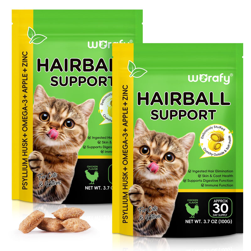 Hairball Treatment for Cats, Hairball Remedy Treats Chews, Cat Furball Treatment, Prevent Hairballs for Indoor Cats, Supports Skin & Coat, Vitamins for Digestion, Chicken Flavor (60 Day Supply)