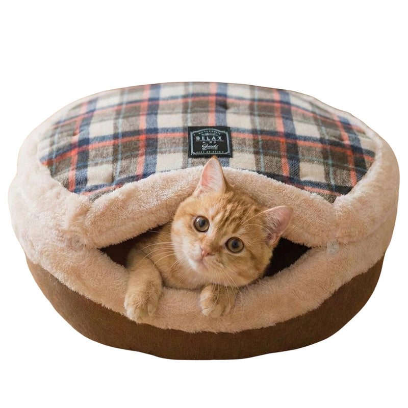 Urnat Cat Bed Cave – Enclosed Hideaway with Detachable Lid & Mat, Covered Round House for Indoor Kitten & Kitty (Yellow)