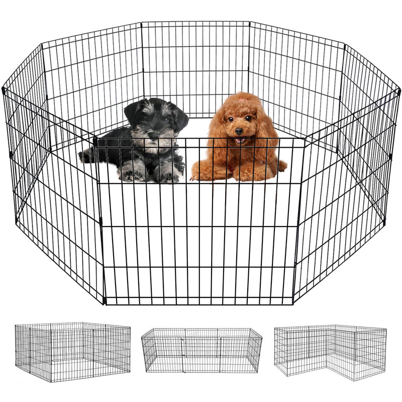 FDW 24 Inch Dog Pen 8 Panel Dog Playpen Indoor Outdoor Metal Puppy Pet Fence Portable Folding Animal Exercise Fence,Black