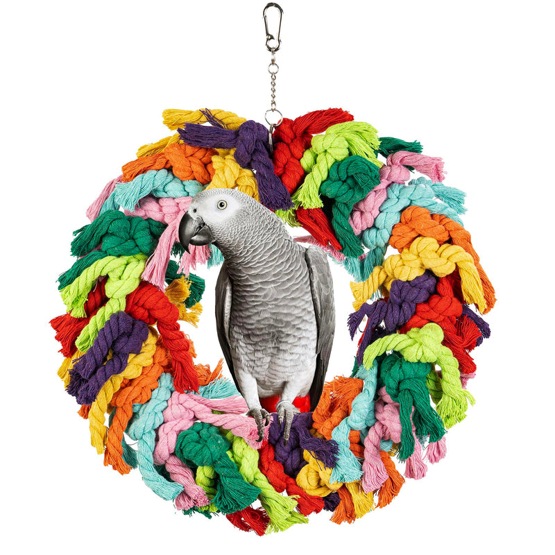 Napiass Parrot Swing for Large Birds - Colorful Cotton Rope Hanging Ring Toy for African Grey, Cockatoo, Conure, and Parakeet | Chewing, Exercise, Climbing, and Snuggling (Parrot Swing)