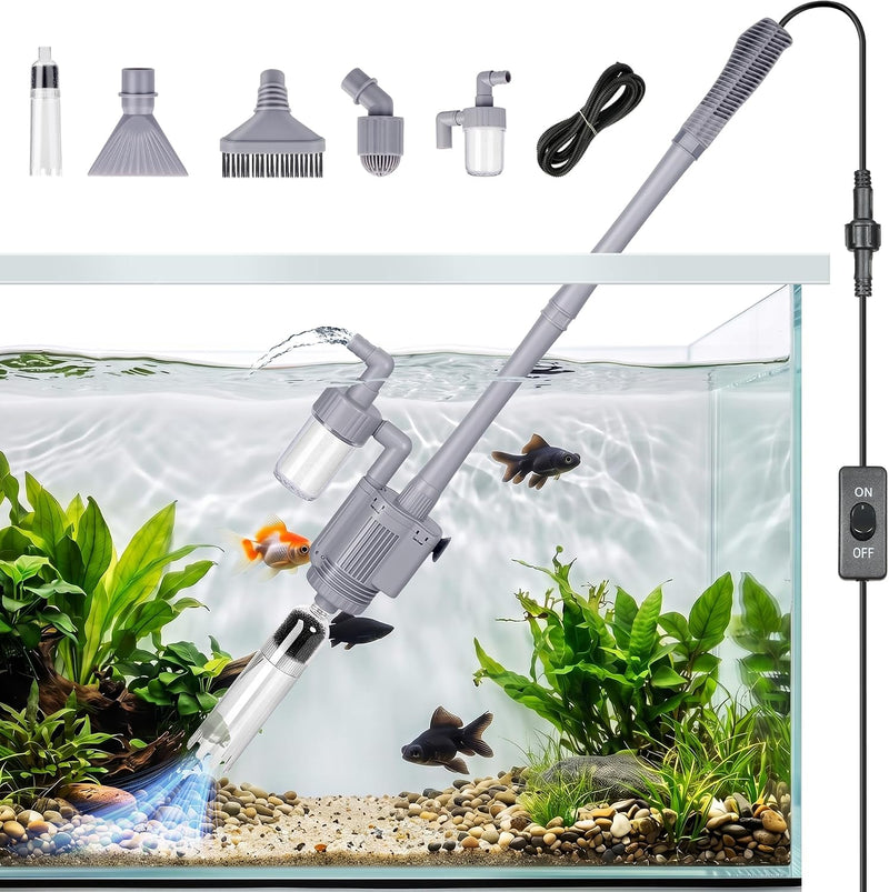 Electric Aquarium Vacuum Gravel Cleaner 5-in-1 Fish Tank Cleaning Kit 28W Automatic Gravel Vacuum for Aquarium 10-100 Ga
