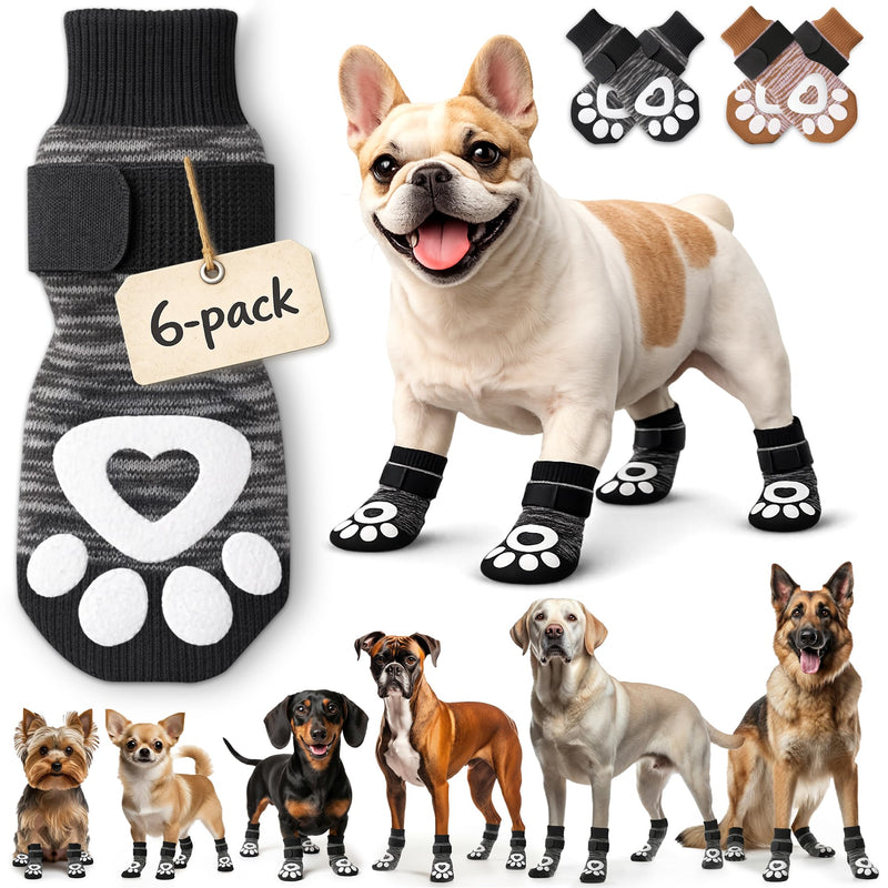 Anti Slip Dog Socks - 6 Pack | Dog Socks to Prevent Paw Licking, Add Traction, Keep Warm & Protect from Hot Pavement | Paw Protection for Senior Dogs for Hardwood Floors | Dog Booties - Medium
