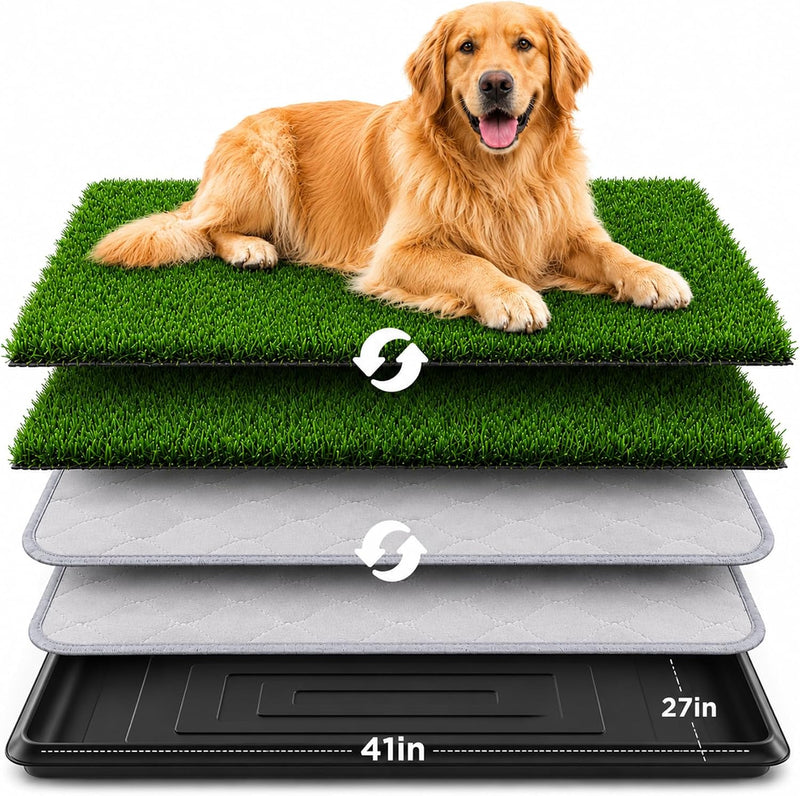 Extra Large Dog Grass Pad with Tray, 41″ x 27″ Indoor Outdoor Potty