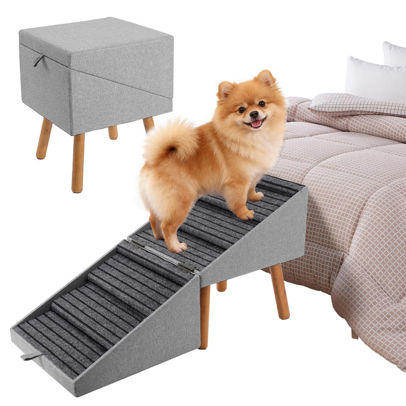 Dog Ramp for Bed & Couch, Dog Stairs 21.06 inches High for Large/Medium/Small Doggie, Foldable 2 in 1 Wooden Pet Steps for Puppy Older and Injured Dogs, Split Ottoman Design, No-Slip Surface