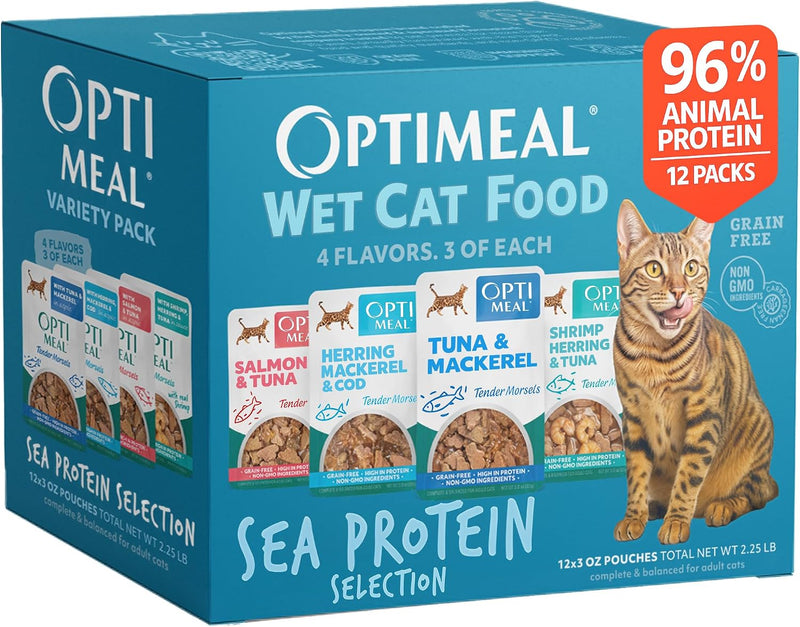Wet Cat Food, Sea Protein Selection, Grain Free Morsels - 3oz, 12 Pouches