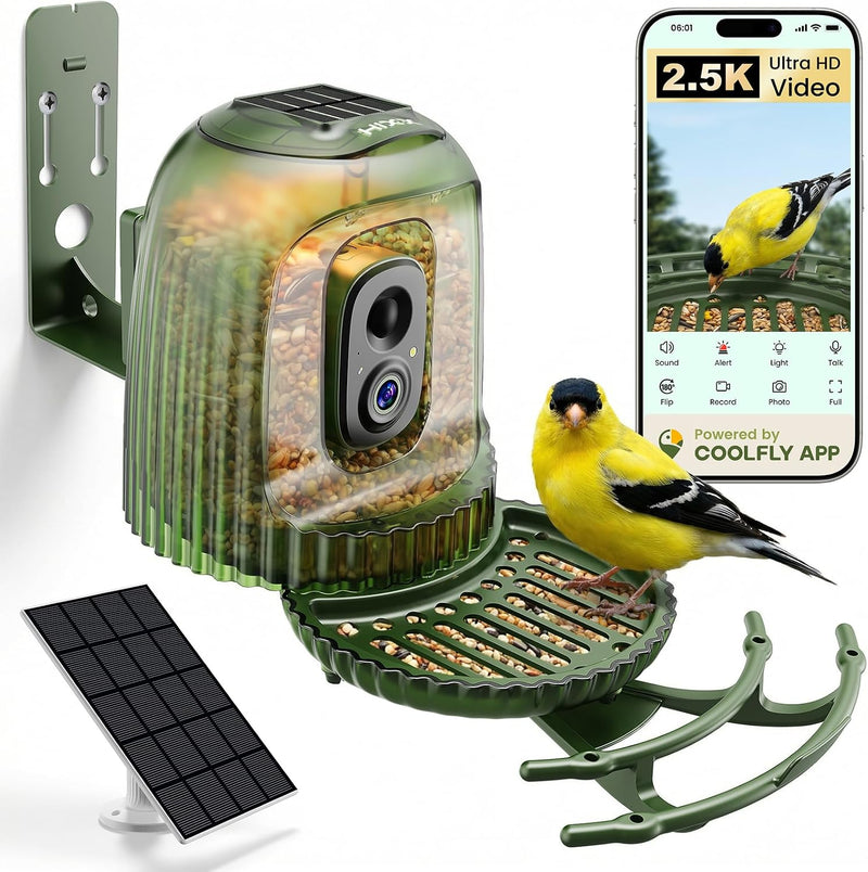 HIXX x COOLFLY Bird Feeder with Camera Solar Powered, Free AI Bird ID