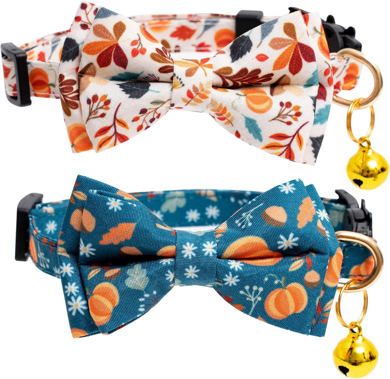 2 Pack Breakaway Fall Cat Collar with Bow Tie Orange Green
