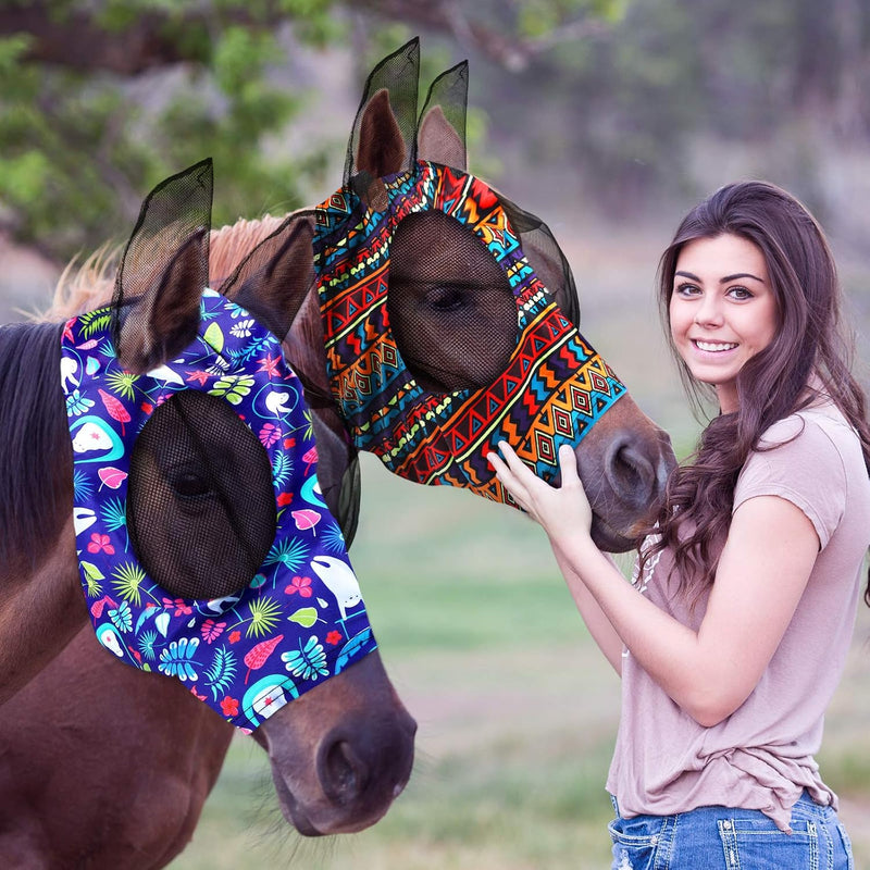 Weewooday 2 Pieces Horse Fly Masks for Horses Soft Fly Masks for Ears Smooth and Elasticity Mask with UV Protection(Trib