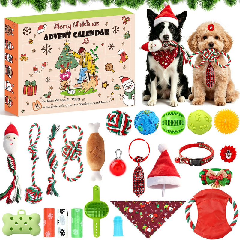Ansee Dog Advent Calendar 2026, 24 Days Christmas Dog Toys Advent Calendar with Rope Toys, Squeaky Balls, Chew Toys, Ban