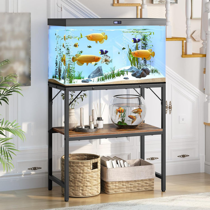MAHANCRIS 20 Gallon Fish Tank Stand, Aquarium Stand with 2-Tier Storage Shelves, Heavy Duty Breeder Turtle Terrarium Sta