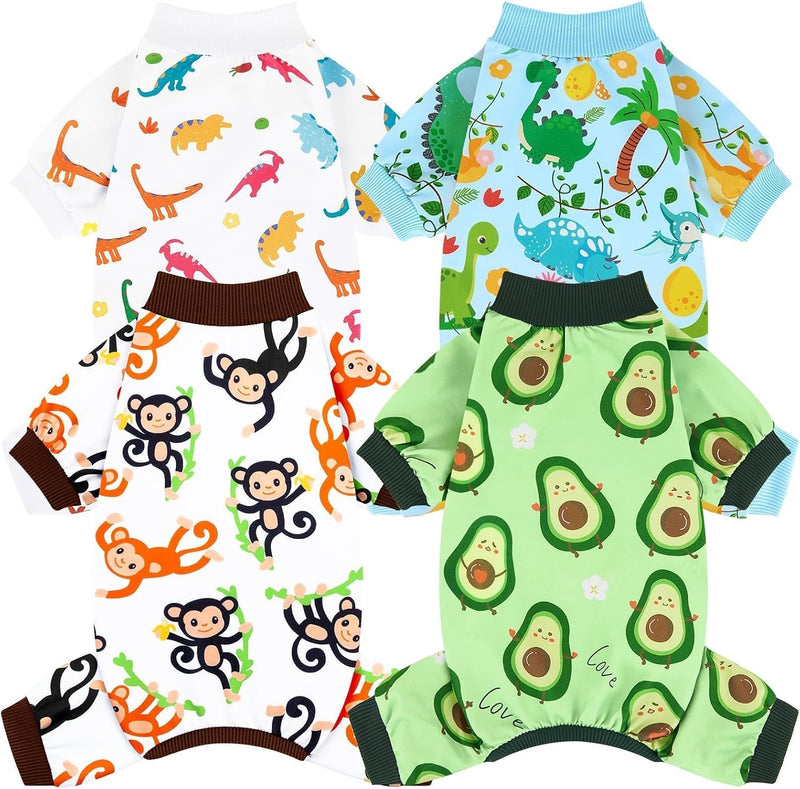 XPUDAC 4 Pack Dog Pajamas Soft Strechy Summer Doggie Clothes for Small Medium Dogs Boy Girl Dog Onesie Puppy Pjs Cat App