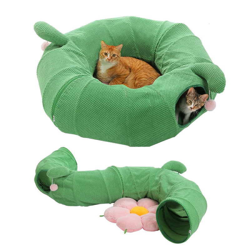 PAWZ Road Cactus Cat Donut Tunnel Collapsible Cat Tunnel Tube, Dia-38 inches with Flower Soft Mat for Indoor Cats and Rabbits