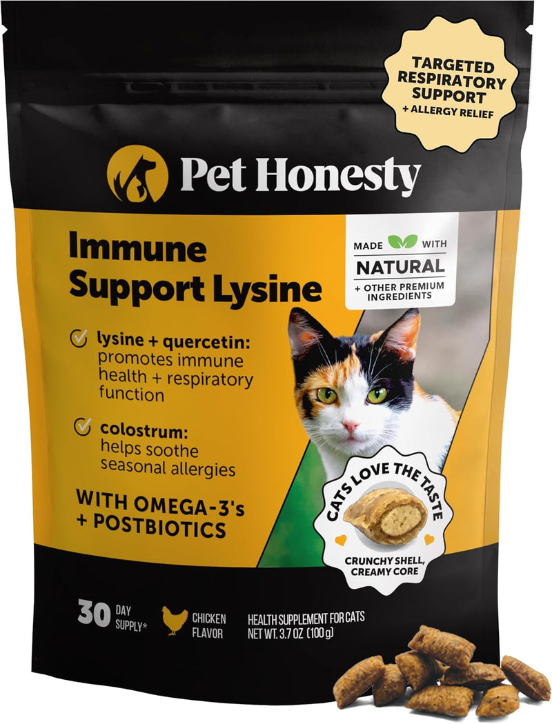 Cat Immune Support Lysine – Allergy Relief & Immune Health Supplement for Cats with L-Lysine, Colostrum, Quercetin & Omega-3 – Soothes Sneezing, Runny Nose & Itchy Skin Chicken, (90-Day Supply)