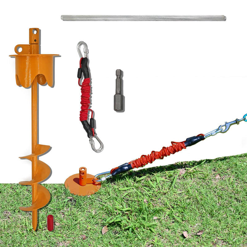 Tyalez Dog Stakes for Outside Heavy Duty Hold up to 350Lbs Large Dogs Tie Out Tether Leash Chain for Yard Screw in Ground Anchors 17inch with Buffer Rope