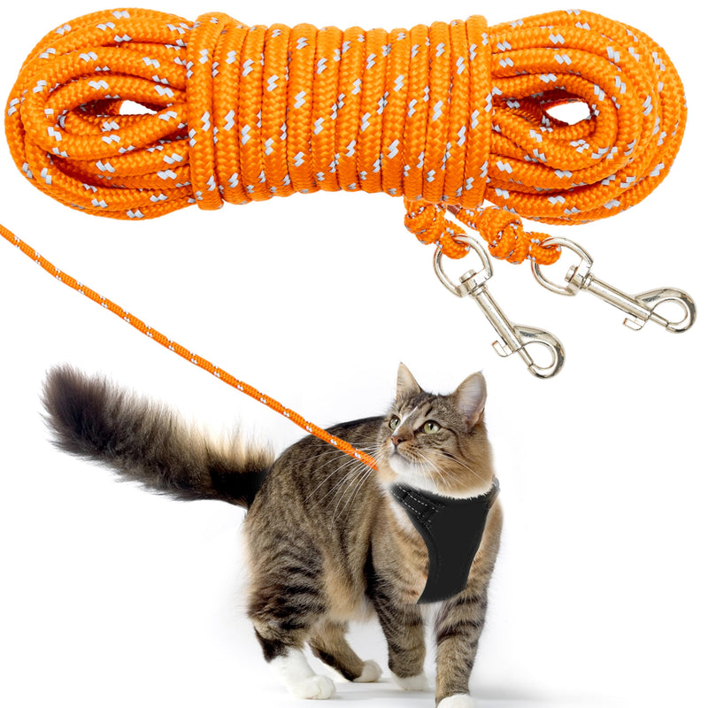 PETPMEEE Cat Leash - 15 ft / 30 ft Reflective Long Cat Leash Outdoor for Walking Training Playing - Escape Proof Yard Lead Pet Leash Also for Cats, Small Dogs, Puppy, Kitten, Rabbit