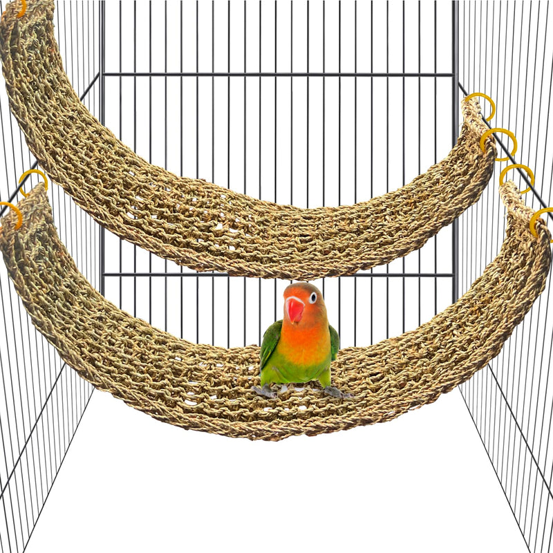 kathson 2 Pcs 29.5 x 7 Inches Large Bird Seagrass Mat, Bird Hammock for cage,Bird Seagrass Woven net,Climbing Rope Ladder with Hooks, Chew Toys for Pigeon Cockatiel Conure Budgie Cockatoo Rat Hamster