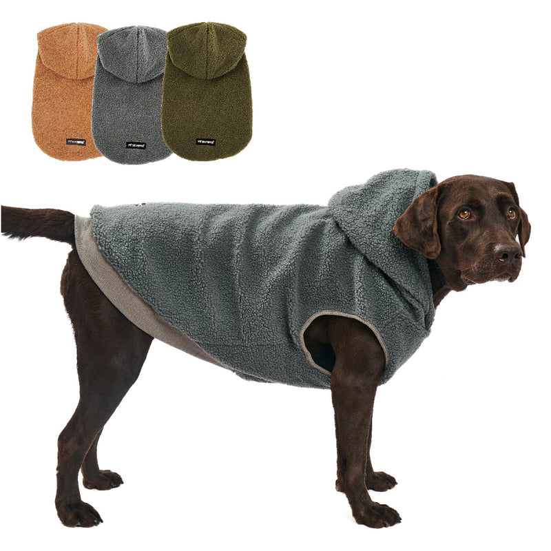 Tuff Pupper Fleece Dog Hoodie Sweater | Teddy Sherpa Outer & Soft Polar Fleece Lining | Adjustable Fit Winter Coat with Hood, Leash Hole, Ribbed Cuffs | for Small Medium Large XL XXL Dogs (Grey, XL)