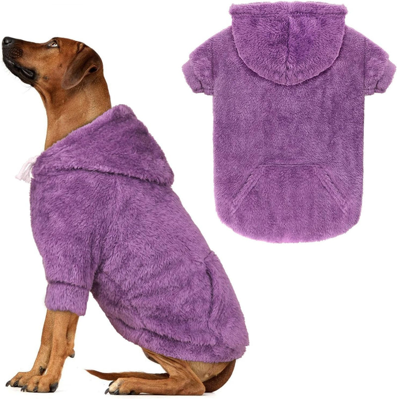 4XL Dog Sweaters for Large Dogs,Dog Hoodie,Warm Fuzzy Fleece Sweatshirt with Hood & Pocket,Leash Hole,Cozy Cold Weather