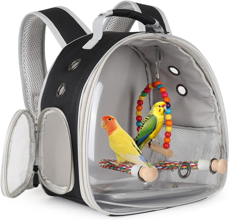 Portable Parrot Travel Cage Carrier with Small Swing Toy&Cage Colorful Toys Set Small Bird Parakeet Bag with Standing Pe