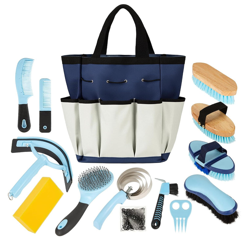 Horse Grooming Kit, 14-in-1 Professional Horse Brush Supplies Set for Grooming & Care, with Horse Brushes, Curry Comb, H