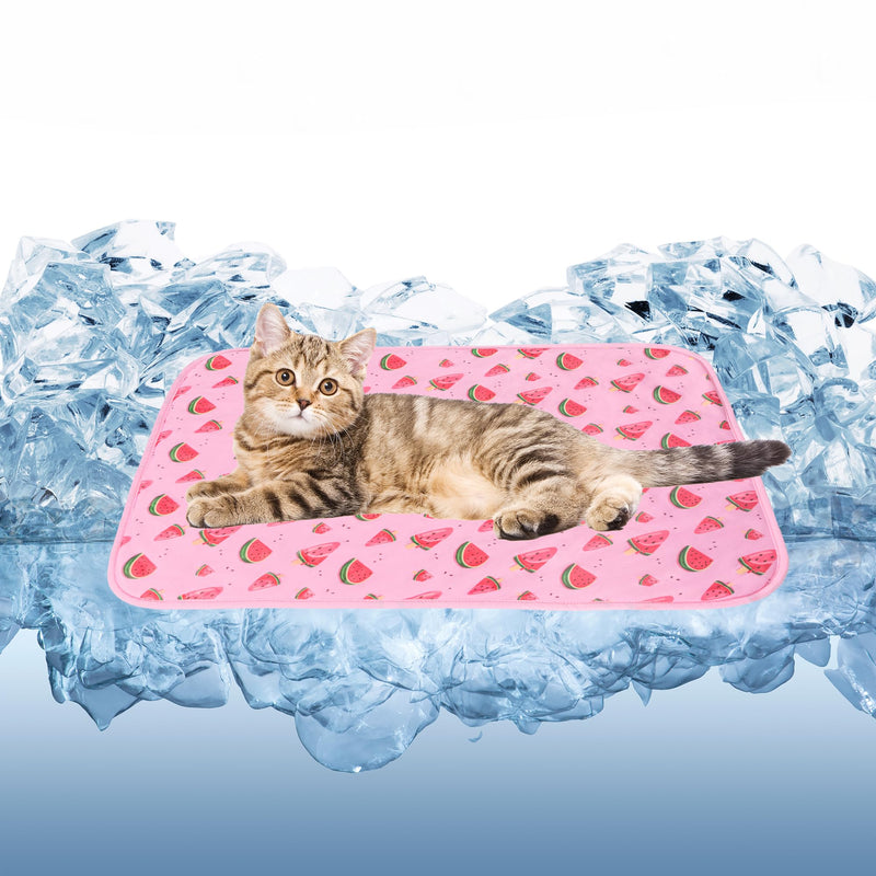 DELIFUR Cat Cooling Mat- Pet Cooling Mat Outdoor for Dogs Ice Pad for Kitten Cat Puppy Machine Washable (Small, Pink Watermelon)