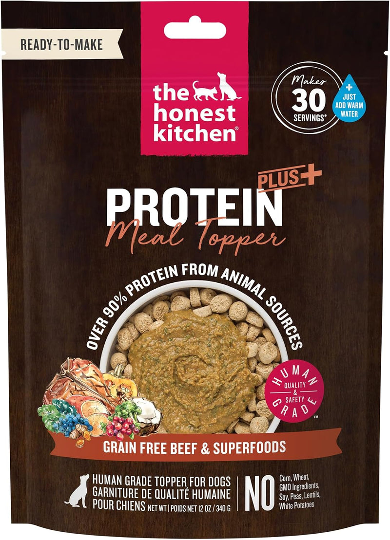 The Honest Kitchen Protein Plus Dehydrated Dog Food Topper, Human Grade High Protein Beef Meal Topper with Superfoods, G
