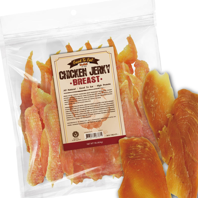 Gootoe Dog Treats, Chicken Jerky for Dogs - Dog Training Treats; High-Protein, Gluten-Free, Hypoallergenic, Grain-Free, Chicken Breast, 1 lb
