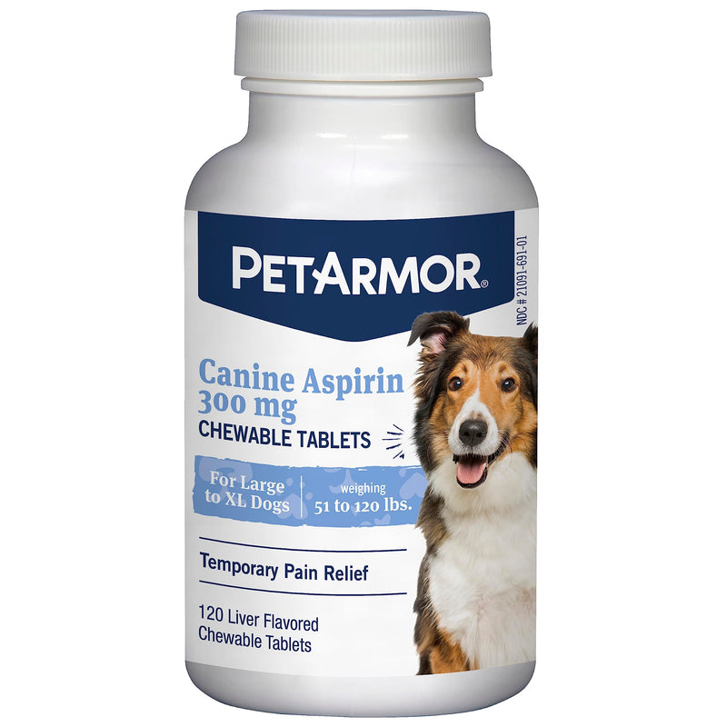 PetArmor Aspirin for Large Dogs, Fast Acting Anti-Inflammatory and Pain Relief For Dogs, Vet-Quality Joint Support and Pain Meds for Dogs, 120 Liver Flavored Tablets