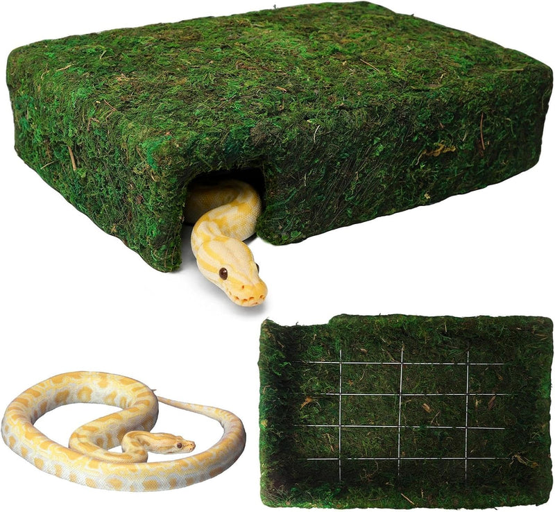L Size Green Moss Cave Hide, Reptile Shelter for Gecko Snake