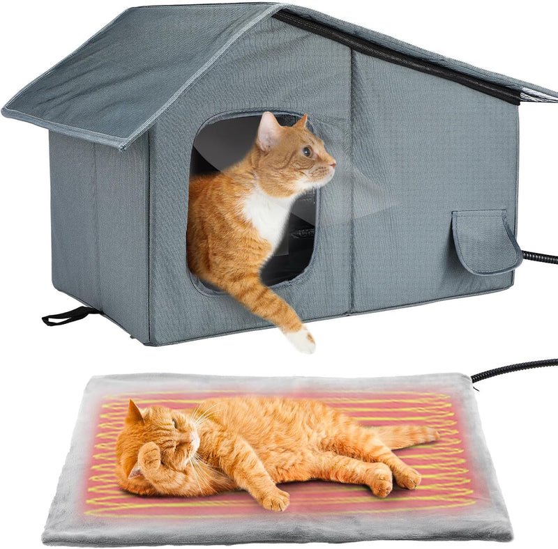 Mewtogo Weatherproof Outdoor Heated Cat House with Thermostatic Heating Pad