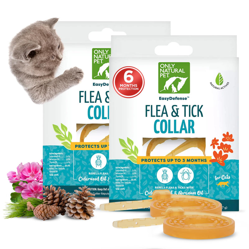 Only Natural Pet EasyDefense Flea & Tick Cat Collar - Feline Flea Collars Biting Insect Control - Pet Care that Protects up to 3 Months - for Cats (2 Pack)