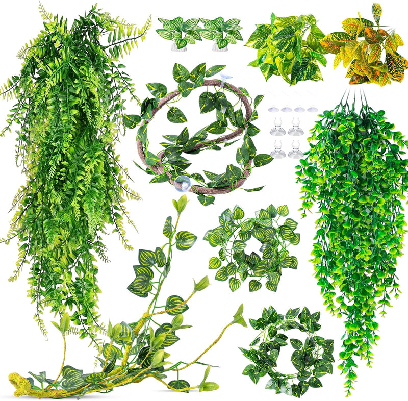 Reptile Plants for Bearded Dragon Tank Accessories, Hanging Plant Vines Set