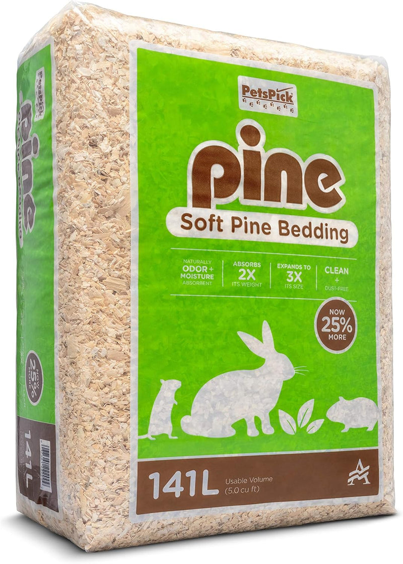 PETSPICK Pine Wood Bedding for Small Pets, Cages and Animal Habitats, 141 L