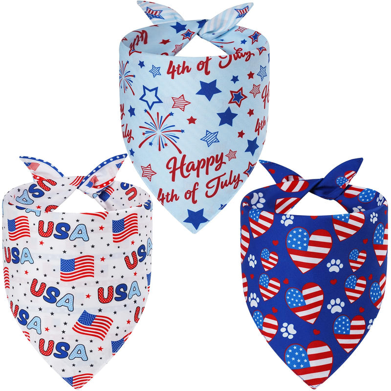 Agroon 4th of July Dog Bandanas Large 3PCS, 6 Pattern Red Blue White Scarf for Boy and Girl, Triangle Reversible Bibs Breed for Puppy Cats Pets