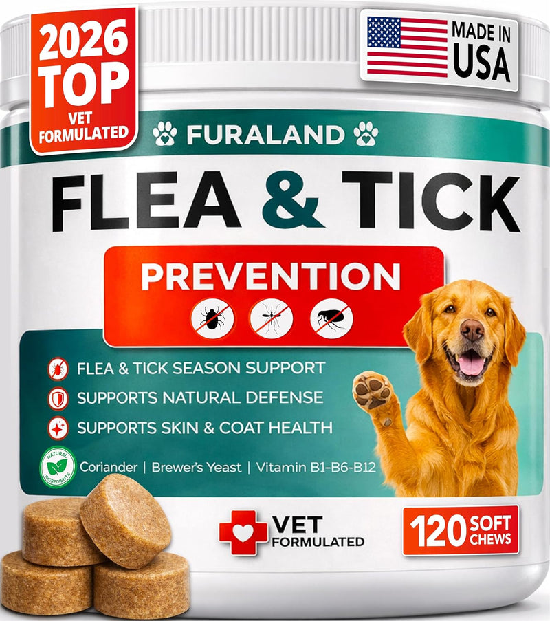 Flea and Tick Prevention for Dogs Chewables - Natural Dog Flea and Tick Treatment Chewable - Oral Flea Supplement for Dogs - Puppy Flea Support - All Breeds & Ages - 60 Soft Chews