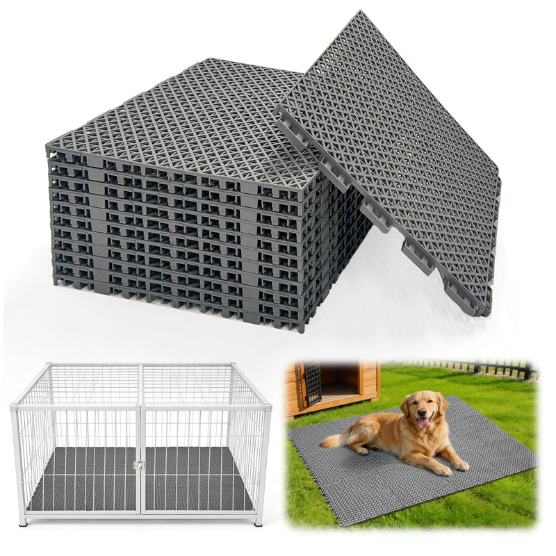 Bhyhok 12Pcs 12 * 12 * 0.51inch Dog Kennel Flooring Interlocking Drainage Waterproof Non-Slip Splicing Dog Kennels Flooring Decking Outdoor Kennel Run Flooring Panel for Dogs,Grey